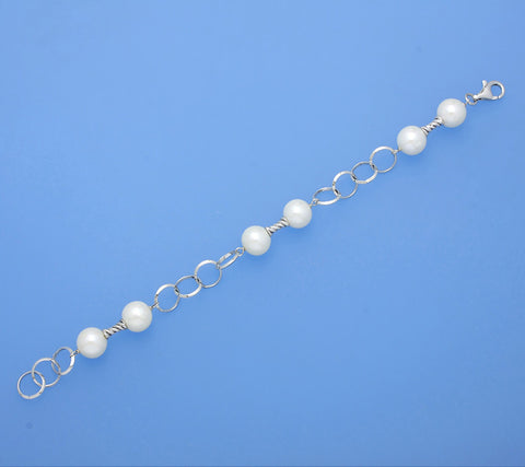 Sterling Silver Bracelet with 9.5-10.5mm Round Shape Freshwater Pearl