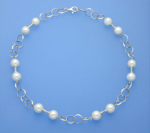 Sterling Silver Necklace with 9.5-10.5mm Round Shape Freshwater Pearl