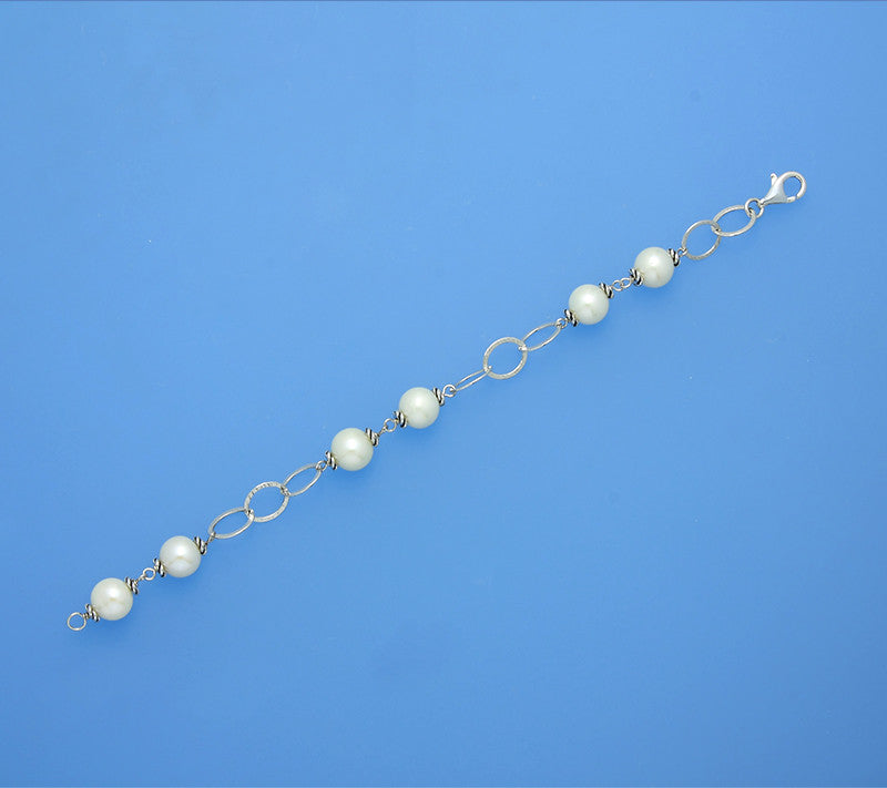 Sterling Silver Bracelet with 9.5-10.5mm Round Shape Freshwater Pearl - Wing Wo Hing Jewelry Group - Pearl Jewelry Manufacturer