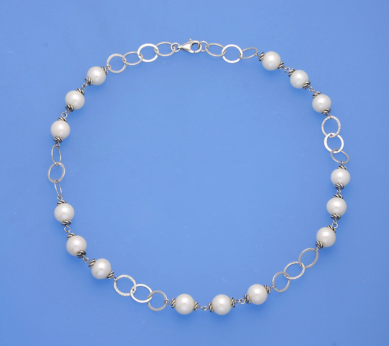 Sterling Silver Necklace with 9.5-10.5mm Round Shape Freshwater Pearl - Wing Wo Hing Jewelry Group - Pearl Jewelry Manufacturer