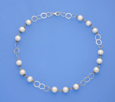 Sterling Silver Necklace with 9.5-10.5mm Round Shape Freshwater Pearl