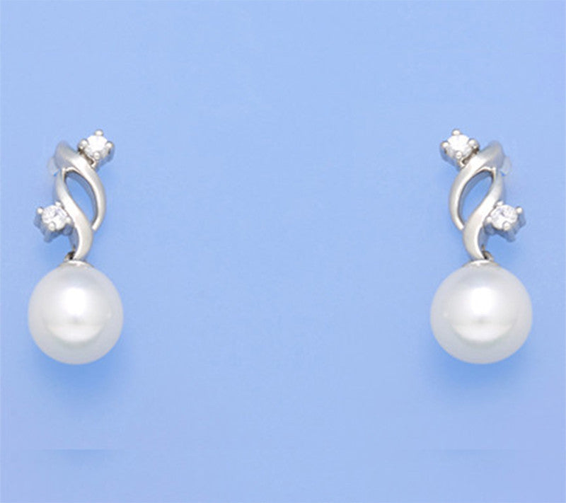 Sterling Silver Earrings with 7.5-8mm Drop Shape Freshwater Pearl and Cubic Zirconia - Wing Wo Hing Jewelry Group - Pearl Jewelry Manufacturer