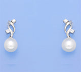 Sterling Silver Earrings with 7.5-8mm Drop Shape Freshwater Pearl and Cubic Zirconia - Wing Wo Hing Jewelry Group - Pearl Jewelry Manufacturer