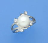Sterling Silver Ring with 9.5-10mm Button Shape Freshwater Pearl and Cubic Zirconia - Wing Wo Hing Jewelry Group - Pearl Jewelry Manufacturer