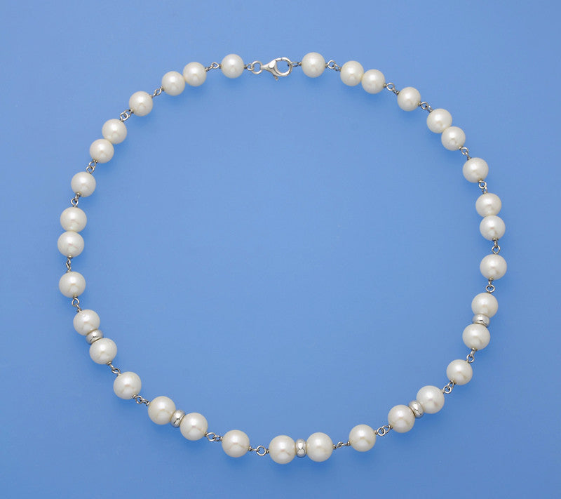 Sterling Silver Necklace with 8.5-9.5mm Round Shape Freshwater Pearl - Wing Wo Hing Jewelry Group - Pearl Jewelry Manufacturer