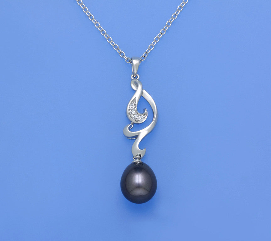 Sterling Silver Pendant with 10.5-11mm Drop Shape Freshwater Pearl and Cubic Zirconia - Wing Wo Hing Jewelry Group - Pearl Jewelry Manufacturer