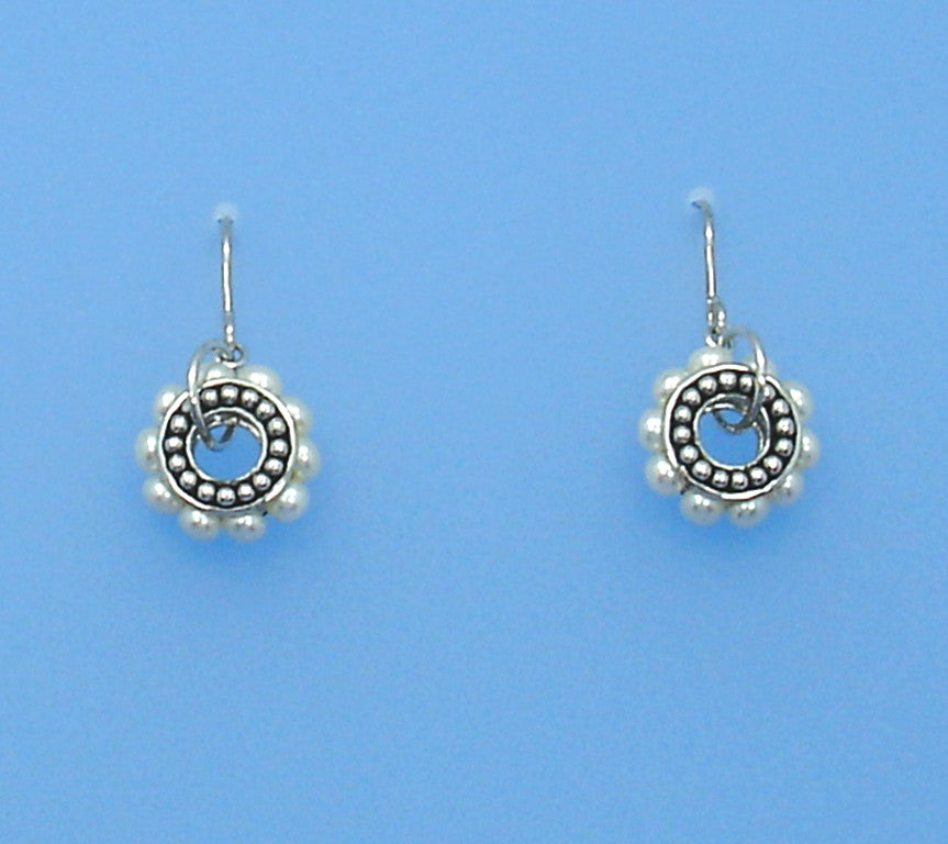 White and Black Plated Silver Earrings with 3.5-4mm Button Shape Freshwater Pearl - Wing Wo Hing Jewelry Group - Pearl Jewelry Manufacturer