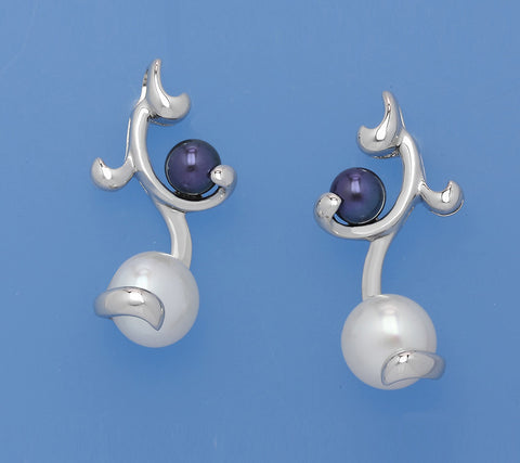 Sterling Silver Earrings with Button Shape Freshwater Pearl