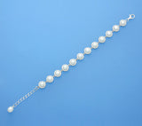 Sterling Silver Bracelet with Drop and Button Shape Freshwater Pearl and Cubic Zirconia - Wing Wo Hing Jewelry Group - Pearl Jewelry Manufacturer