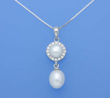 Sterling Silver Pendant with Drop and Button Shape Freshwater Pearl and Cubic Zirconia - Wing Wo Hing Jewelry Group - Pearl Jewelry Manufacturer