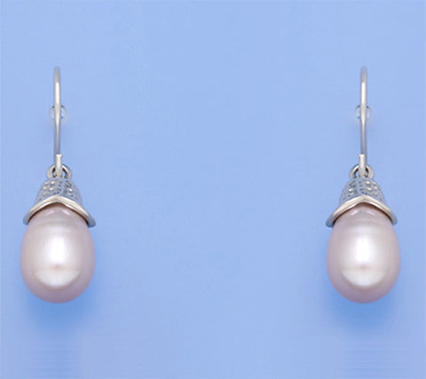 Sterling Silver Earrings with 9.5-9mm Drop Shape Freshwater Pearl
