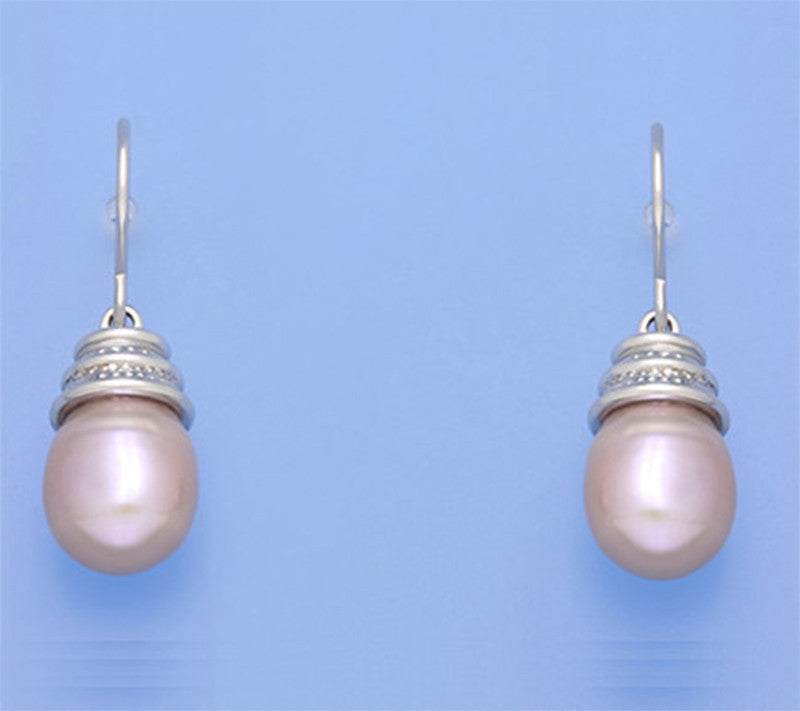 Sterling Silver Earrings with 9-9.5mm Drop Shape Freshwater Pearl - Wing Wo Hing Jewelry Group - Pearl Jewelry Manufacturer