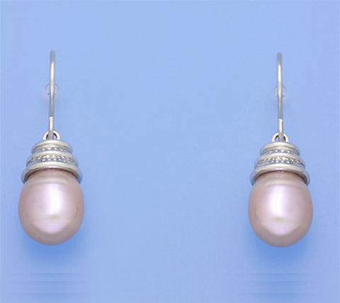 Sterling Silver Earrings with 9-9.5mm Drop Shape Freshwater Pearl