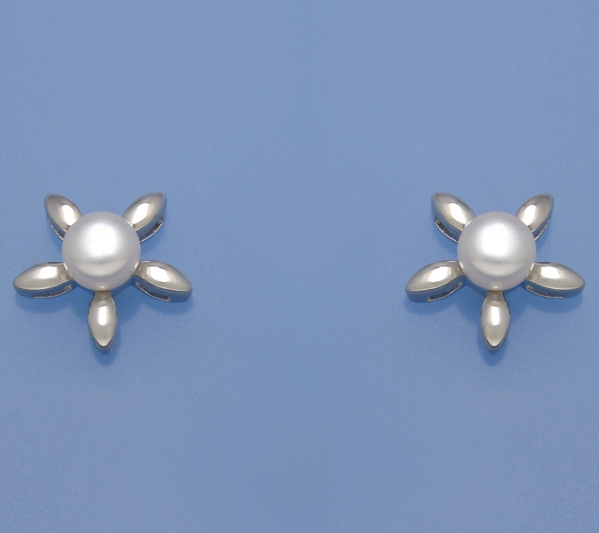 Sterling Silver Earrings with 6-6.5mm Button Shape Freshwater Pearl - Wing Wo Hing Jewelry Group - Pearl Jewelry Manufacturer