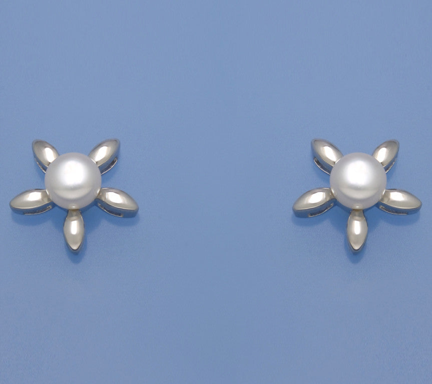 Sterling Silver Earrings with 6-6.5mm Button Shape Freshwater Pearl - Wing Wo Hing Jewelry Group - Pearl Jewelry Manufacturer