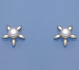 Sterling Silver Earrings with 6-6.5mm Button Shape Freshwater Pearl - Wing Wo Hing Jewelry Group - Pearl Jewelry Manufacturer