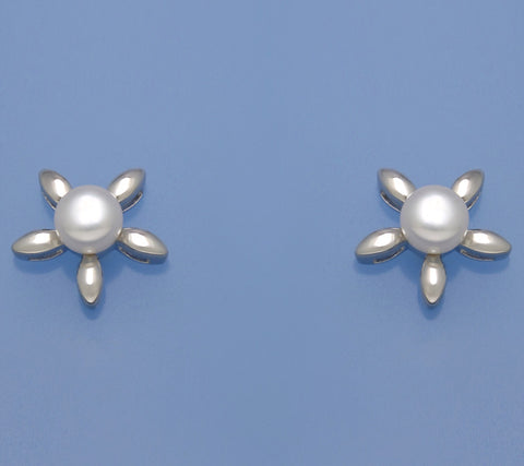 Sterling Silver Earrings with 6-6.5mm Button Shape Freshwater Pearl