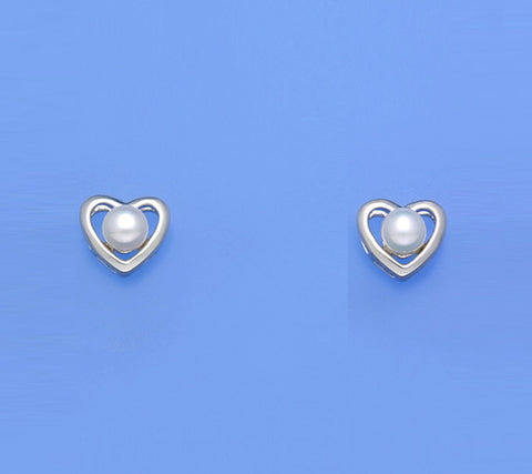Sterling Silver Earrings with 4-4.5mm Button Shape Freshwater Pearl