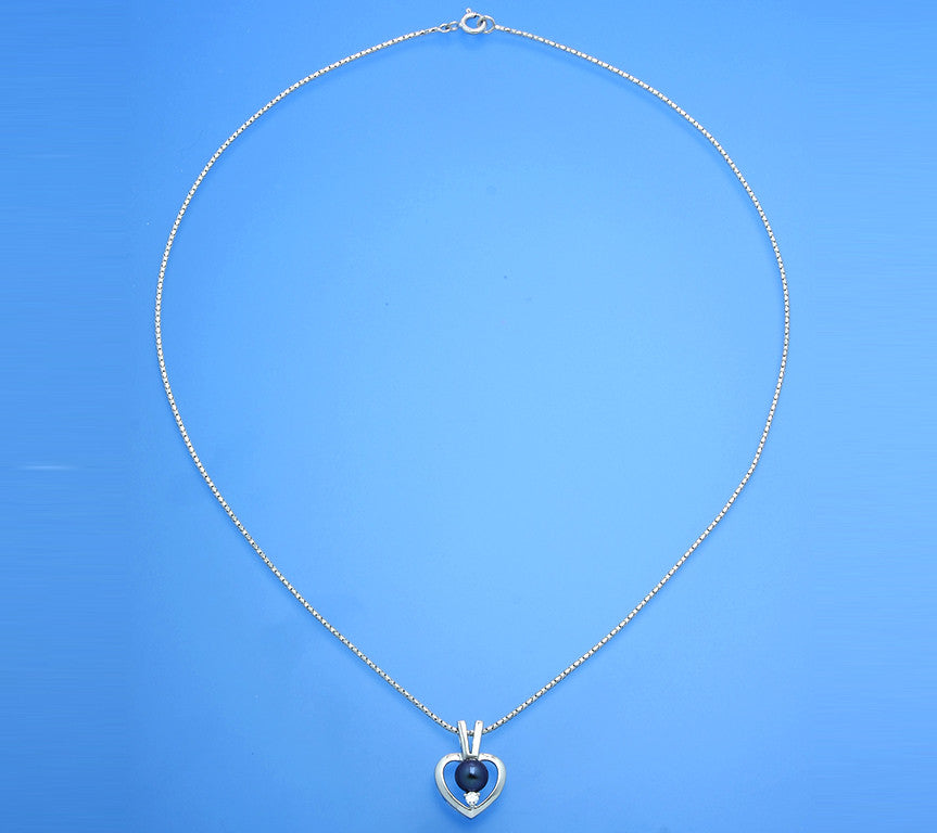 Sterling Silver Pendant with 6.5-7mm Button Shape Freshwater Pearl and Cubic Zirconia - Wing Wo Hing Jewelry Group - Pearl Jewelry Manufacturer