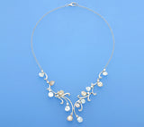 Sterling Silver Necklace with Keshi Shape Freshwater Pearl and Cubic Zirconia - Wing Wo Hing Jewelry Group - Pearl Jewelry Manufacturer