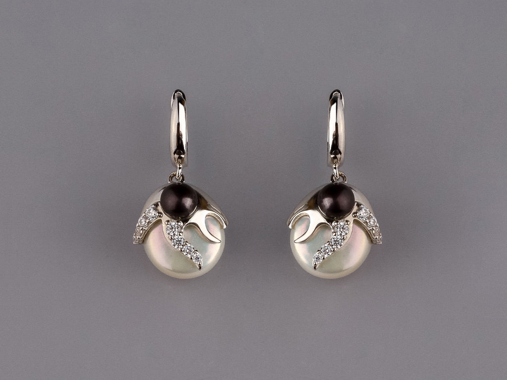 Sterling Silver Earrings with Freshwater Pearl and Cubic Zirconia