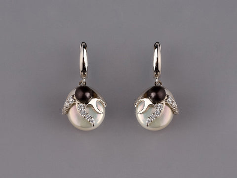 Sterling Silver Earrings with Freshwater Pearl and Cubic Zirconia