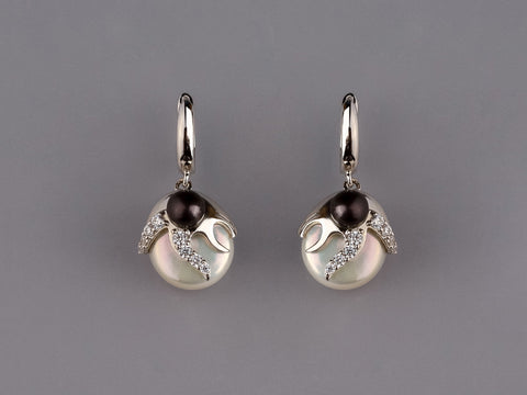 Sterling Silver Earrings with Freshwater Pearl and Cubic Zirconia
