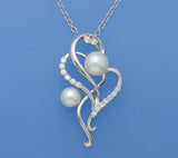 Sterling Silver Pendant with Button Shape Freshwater Pearl and Cubic Zirconia - Wing Wo Hing Jewelry Group - Pearl Jewelry Manufacturer