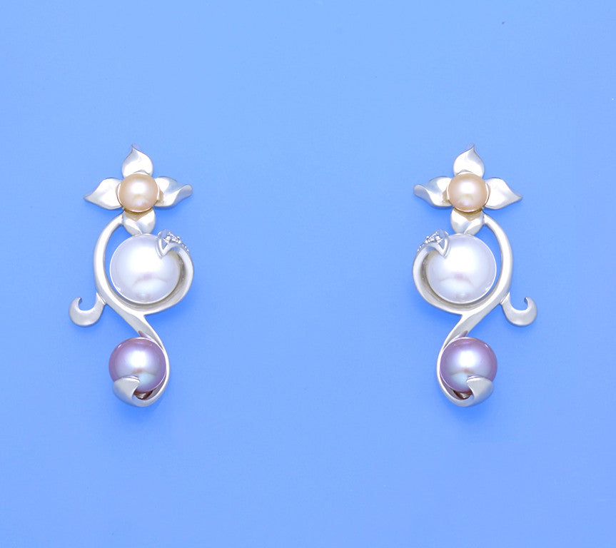 Sterling Silver Earrings with Button Shape Freshwater Pearl - Wing Wo Hing Jewelry Group - Pearl Jewelry Manufacturer