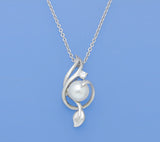 Sterling Silver Pendant with 8-8.5mm Button Shape Freshwater Pearl and Cubic Zirconia - Wing Wo Hing Jewelry Group - Pearl Jewelry Manufacturer