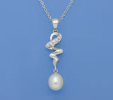 Sterling Silver Pendant with 7.5-8mm Drop Shape Freshwater Pearl and Cubic Zirconia - Wing Wo Hing Jewelry Group - Pearl Jewelry Manufacturer