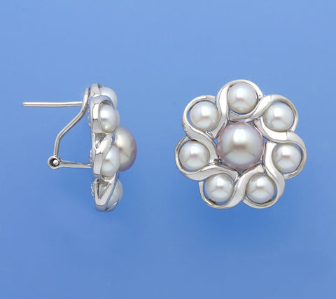Sterling Silver Earrings with Button Shape Freshwater Pearl