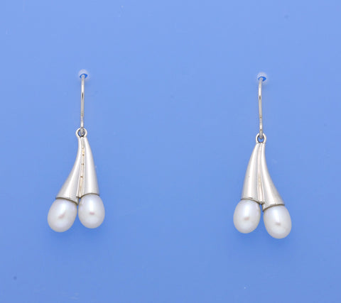Sterling Silver Earrings with 5.5-6mm Drop Shape Freshwater Pearl