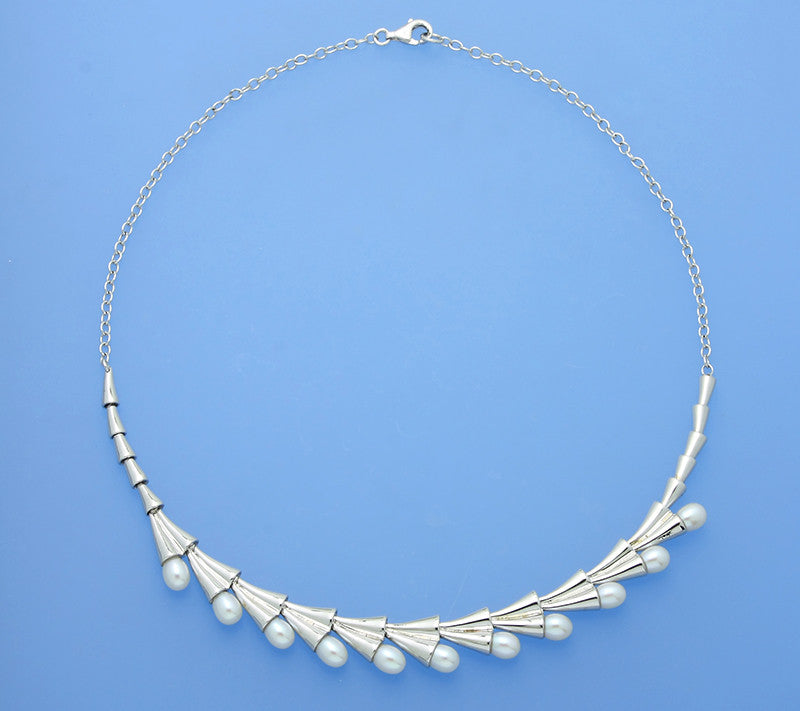 Sterling Silver Necklace with 5.5-6mm Drop Shape Freshwater Pearl - Wing Wo Hing Jewelry Group - Pearl Jewelry Manufacturer