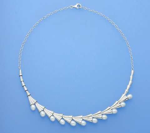 Sterling Silver Necklace with 5.5-6mm Drop Shape Freshwater Pearl