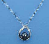 Sterling Silver Pendant with 9-9.5mm Button Shape Freshwater Pearl and Cubic Zirconia - Wing Wo Hing Jewelry Group - Pearl Jewelry Manufacturer