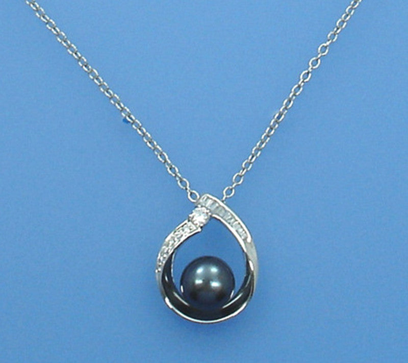 Sterling Silver Pendant with 11-11.5mm Button Shape Freshwater Pearl and Cubic Zirconia - Wing Wo Hing Jewelry Group - Pearl Jewelry Manufacturer