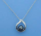 Sterling Silver Pendant with 11-11.5mm Button Shape Freshwater Pearl and Cubic Zirconia - Wing Wo Hing Jewelry Group - Pearl Jewelry Manufacturer