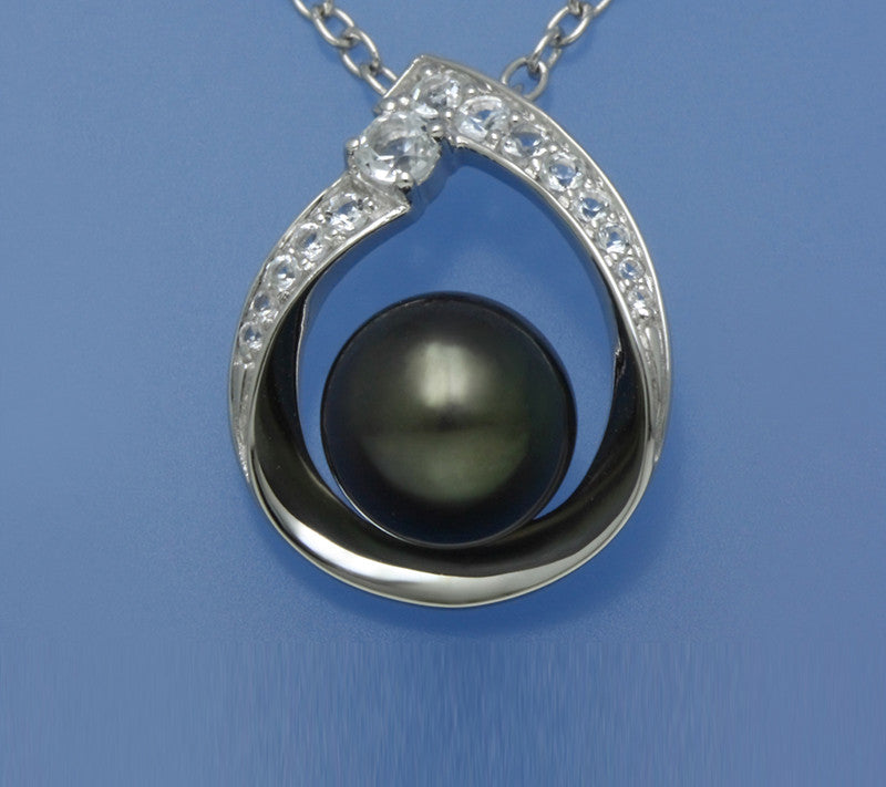 Sterling Silver Pendant with 9-9.5mm Tahitian Pearl and Cubic Zirconia - Wing Wo Hing Jewelry Group - Pearl Jewelry Manufacturer