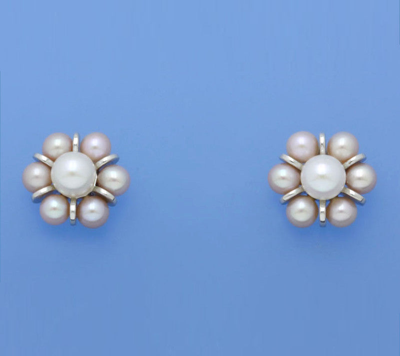 Sterling Silver Earrings with Round and Button Shape Freshwater Pearl - Wing Wo Hing Jewelry Group - Pearl Jewelry Manufacturer