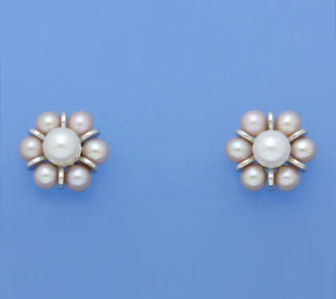 Sterling Silver Earrings with Round and Button Shape Freshwater Pearl