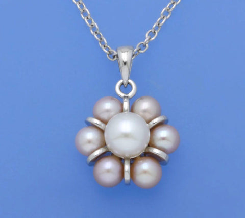 Sterling Silver Pendant with Round and Button Shape Freshwater Pearl