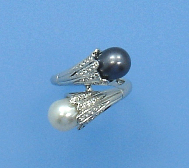 Sterling Silver Ring with 8-8.5mm Drop Shape Freshwater Pearl and Cubic Zirconia - Wing Wo Hing Jewelry Group - Pearl Jewelry Manufacturer