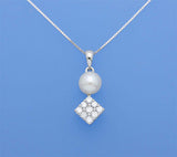 Sterling Silver Pendant with 7.5-8mm Button Shape Freshwater Pearl and Cubic Zirconia - Wing Wo Hing Jewelry Group - Pearl Jewelry Manufacturer