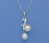 Sterling Silver Pendant with Drop and Button Shape Freshwater Pearl and Cubic Zirconia - Wing Wo Hing Jewelry Group - Pearl Jewelry Manufacturer