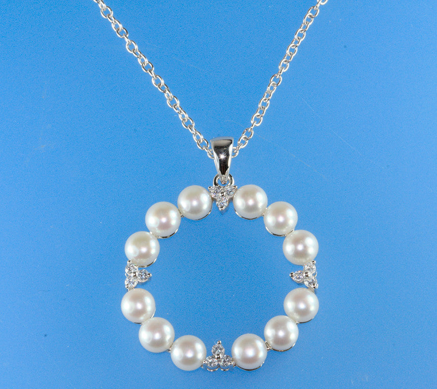 Sterling Silver Pendant with 5-5.5mm Button Shape Freshwater Pearl and Cubic Zirconia - Wing Wo Hing Jewelry Group - Pearl Jewelry Manufacturer