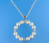 Sterling Silver Pendant with 5-5.5mm Button Shape Freshwater Pearl and Cubic Zirconia - Wing Wo Hing Jewelry Group - Pearl Jewelry Manufacturer
