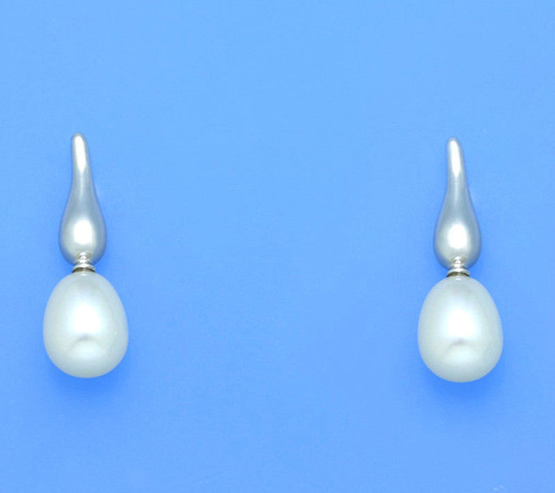 Sterling Silver Earrings with 8-8.5mm Drop Shape Freshwater Pearl - Wing Wo Hing Jewelry Group - Pearl Jewelry Manufacturer