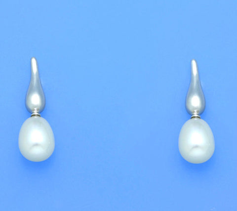 Sterling Silver Earrings with 8-8.5mm Drop Shape Freshwater Pearl