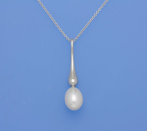 Sterling Silver Pendant 9.5-10mm Drop Shape Freshwater Pearl